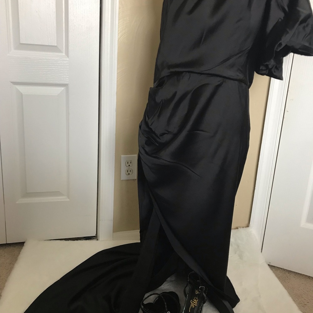 Boohoo Puff One Shoulder Side Split Maxi Dress